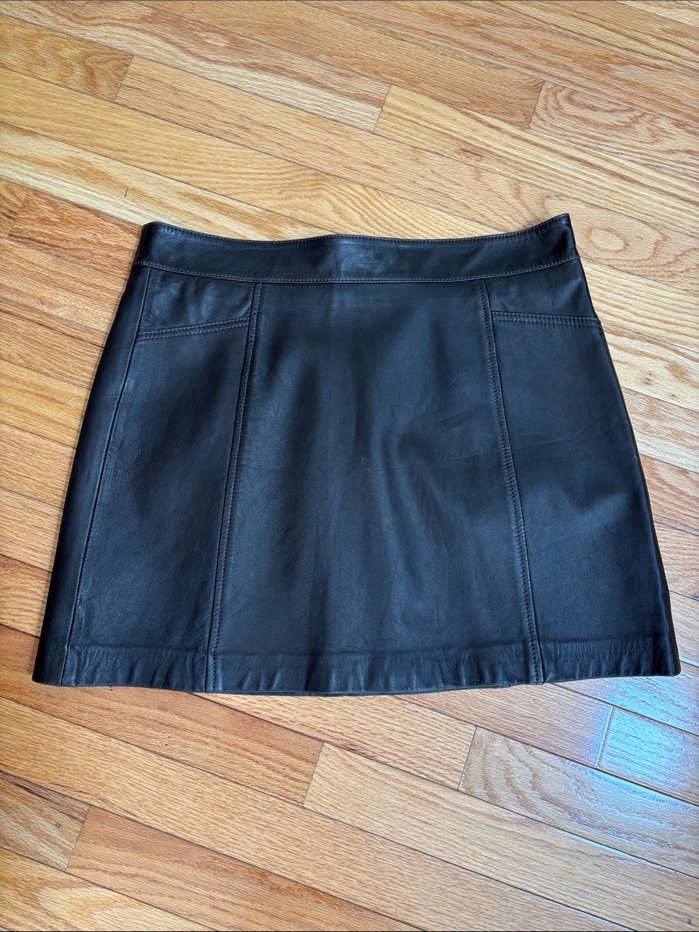 Reiss Chocolate Brown Leather Seamed Miniskirt 10
